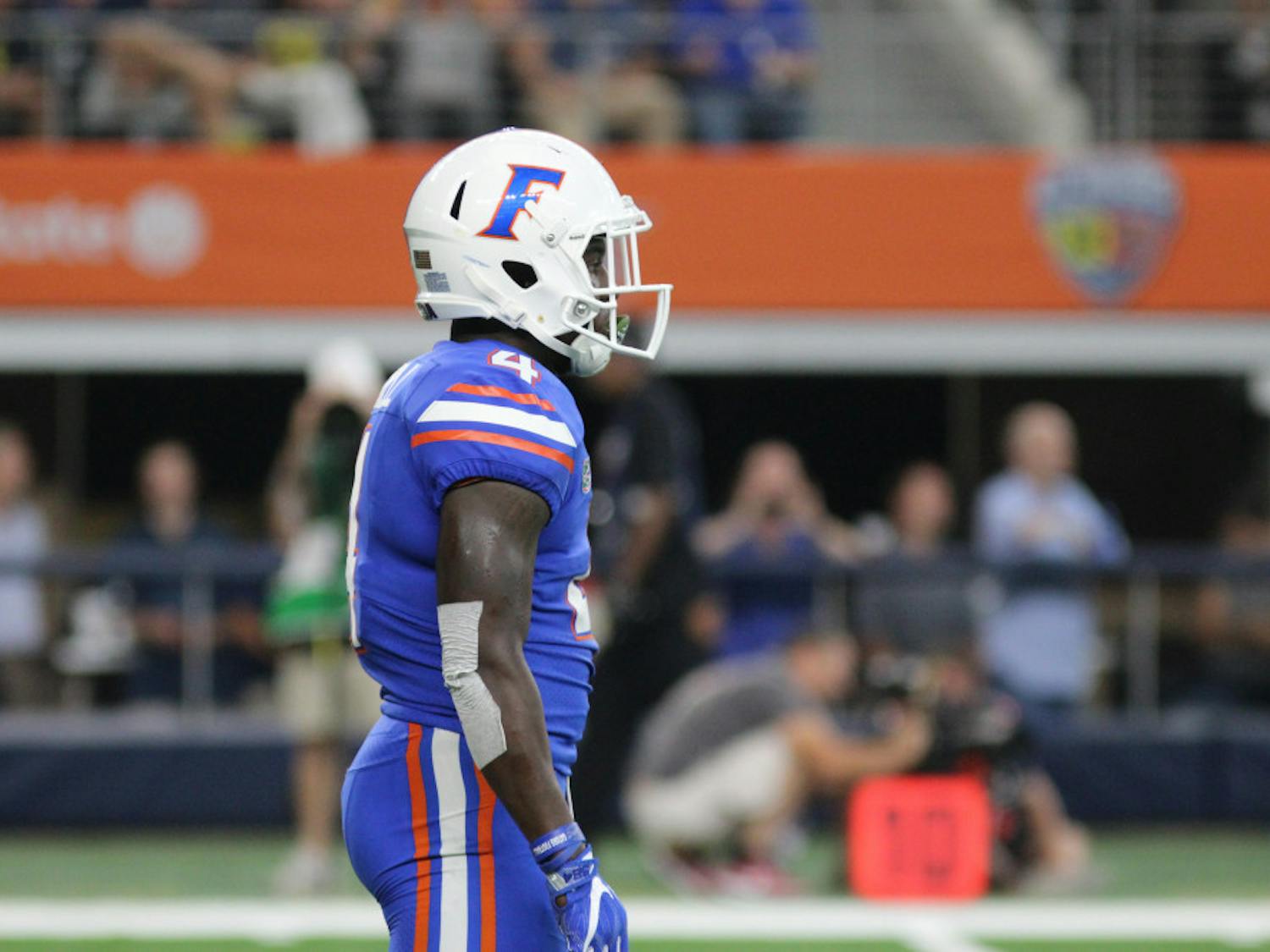 UF wide receiver Brandon Powell lines up during Florida's 33-17 loss to Michigan on Saturday at AT&T Stadium in Arlington, Texas.