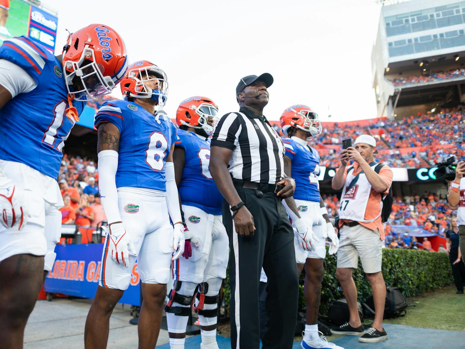 The Gators football team prepares to run out of the tunnel before their 22-7 win against the Charlotte 49ers on Saturday, Sept. 23, 2023. 