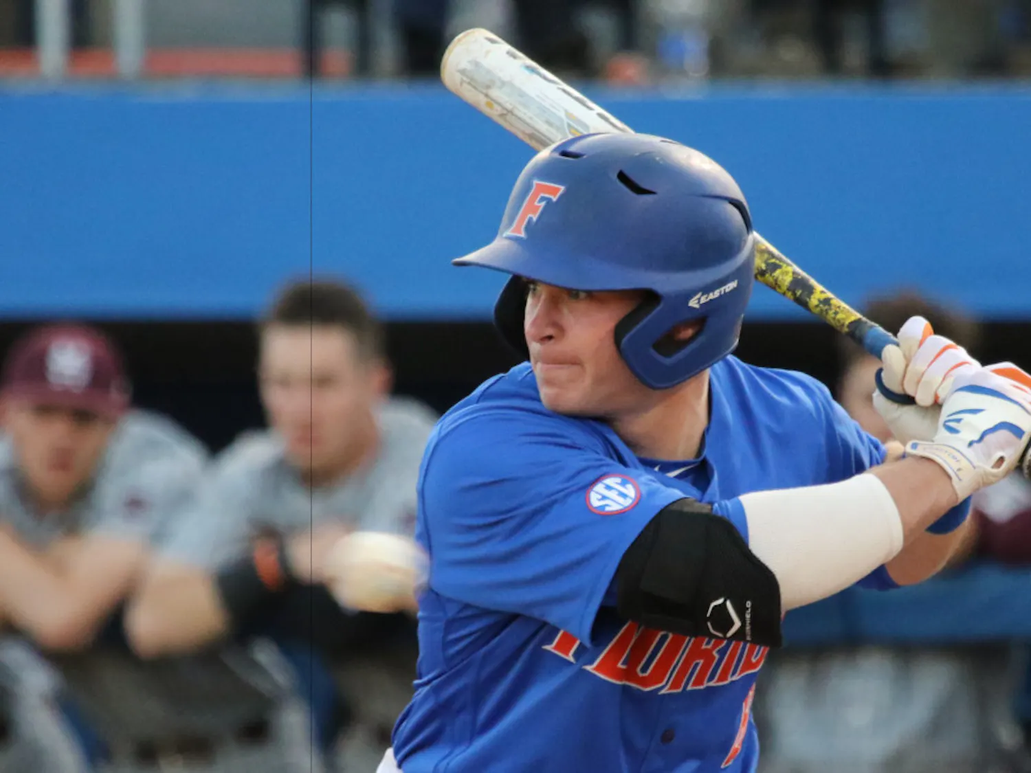Deacon Liput bats during Florida's 10-4 loss to Mississippi State on April 9, 2016, at McKethan Stadium.