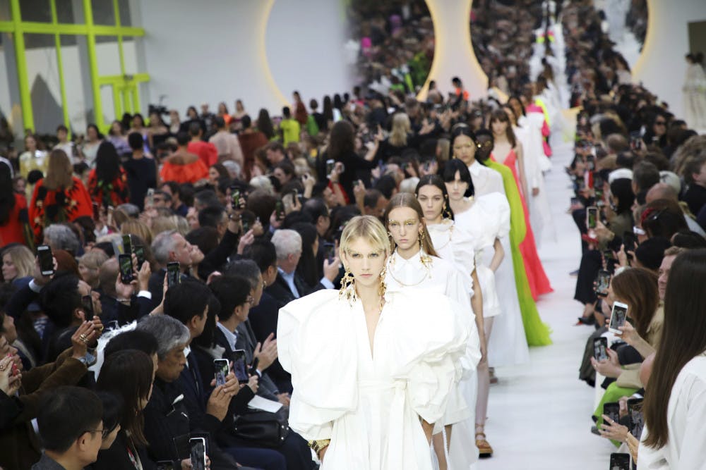 <p>Models wear creations as part of the Valentino Ready To Wear Spring-Summer 2020 collection, unveiled during the fashion week, in Paris, Sunday, Sept. 29, 2019. (Photo by Vianney Le Caer/Invision/AP)</p>