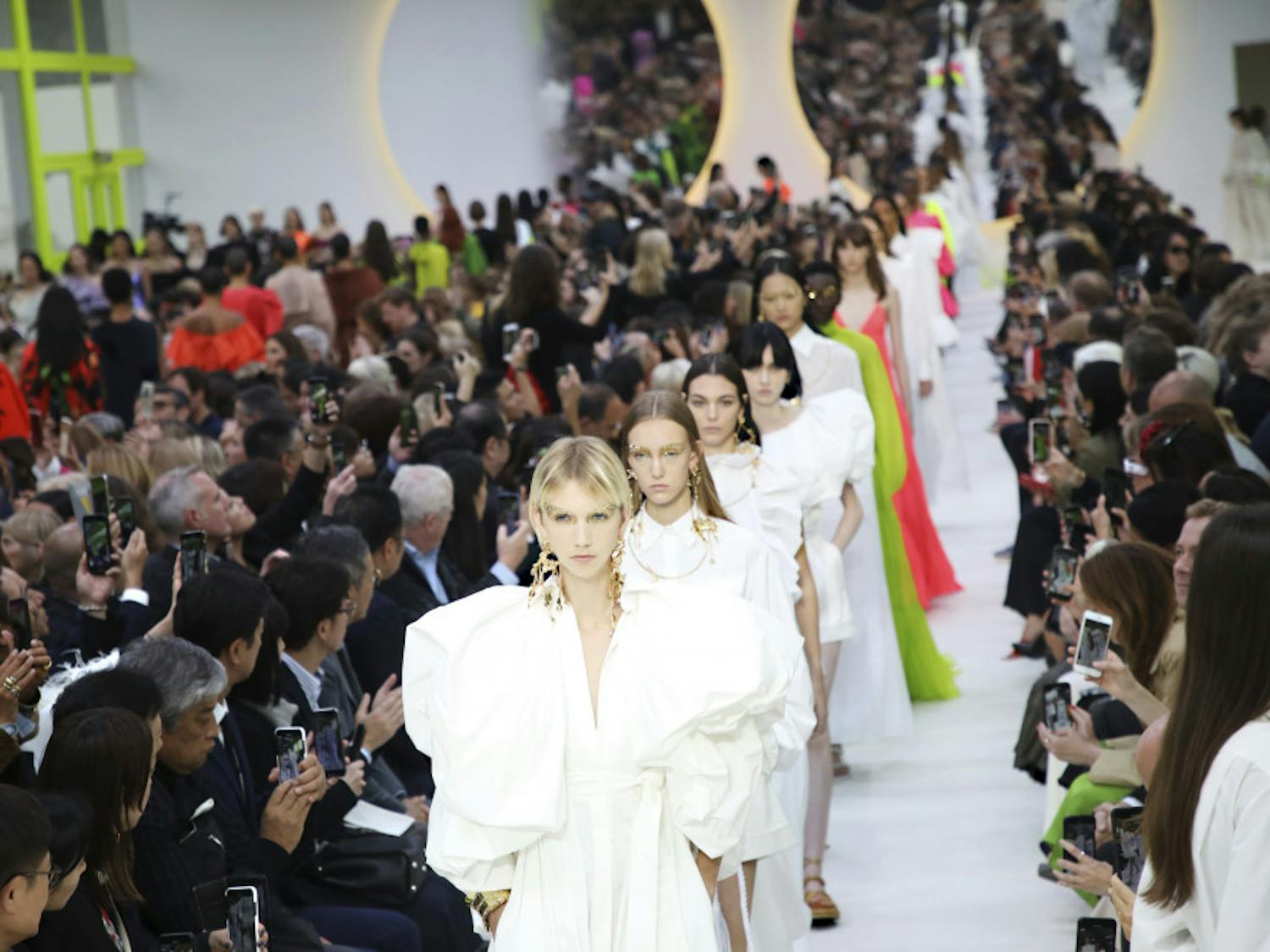 Models wear creations as part of the Valentino Ready To Wear Spring-Summer 2020 collection, unveiled during the fashion week, in Paris, Sunday, Sept. 29, 2019. (Photo by Vianney Le Caer/Invision/AP)
