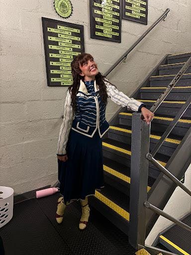 Larson preparing to take the stage in “Wicked.”