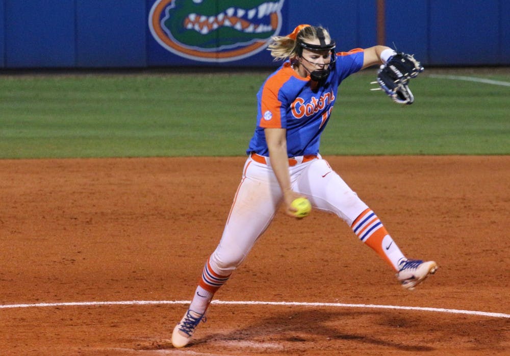 Florida pitcher Kelly Barnhill struck out 11 batters and allowed just two hits during UF’s 7-1 win over USF on Sunday at the USF Opening Weekend Invitational. 