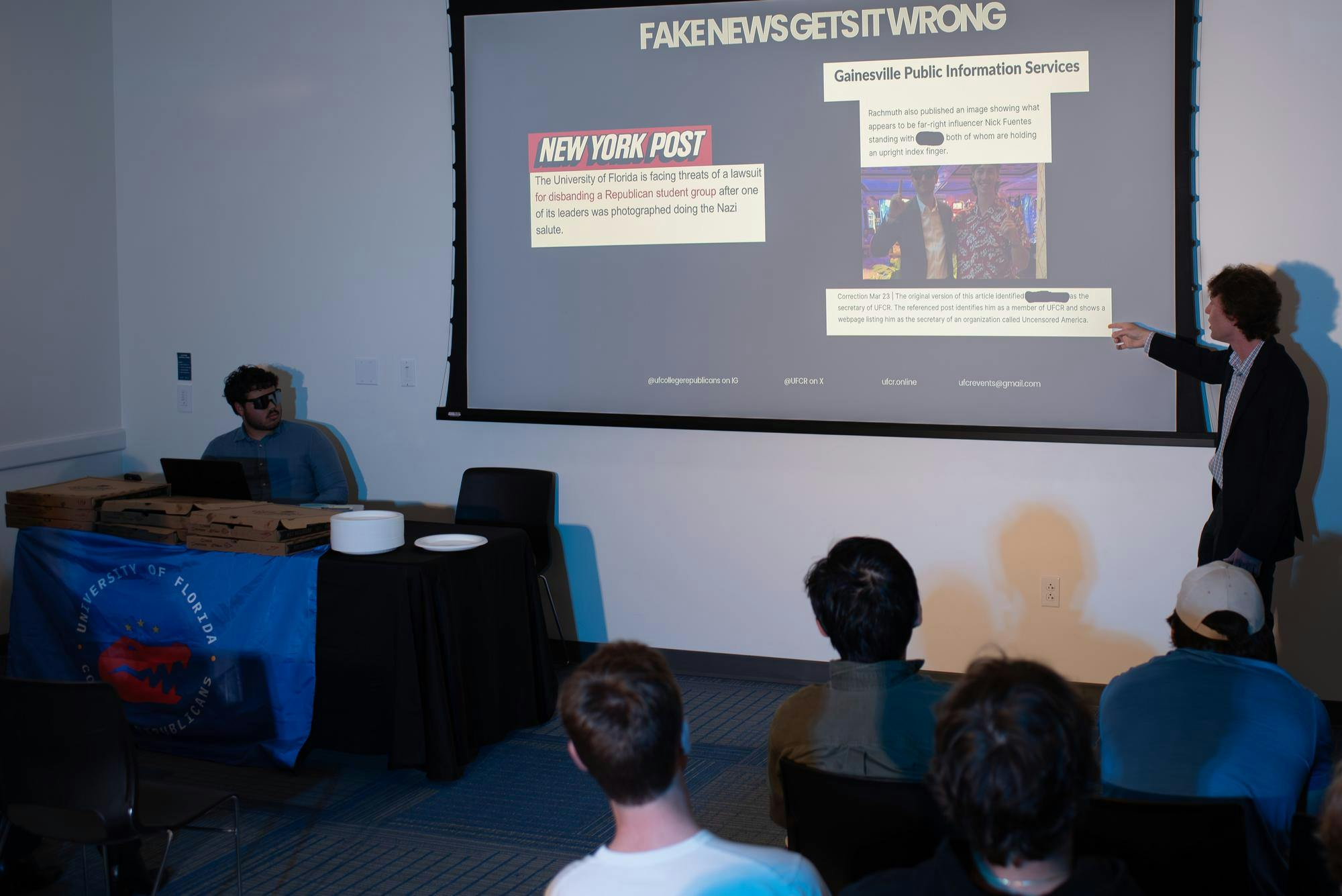 President of UF College Republicans Michael Andre speaks about recent events, Tuesday, March 24, 2026, in Gainesville, Fla.