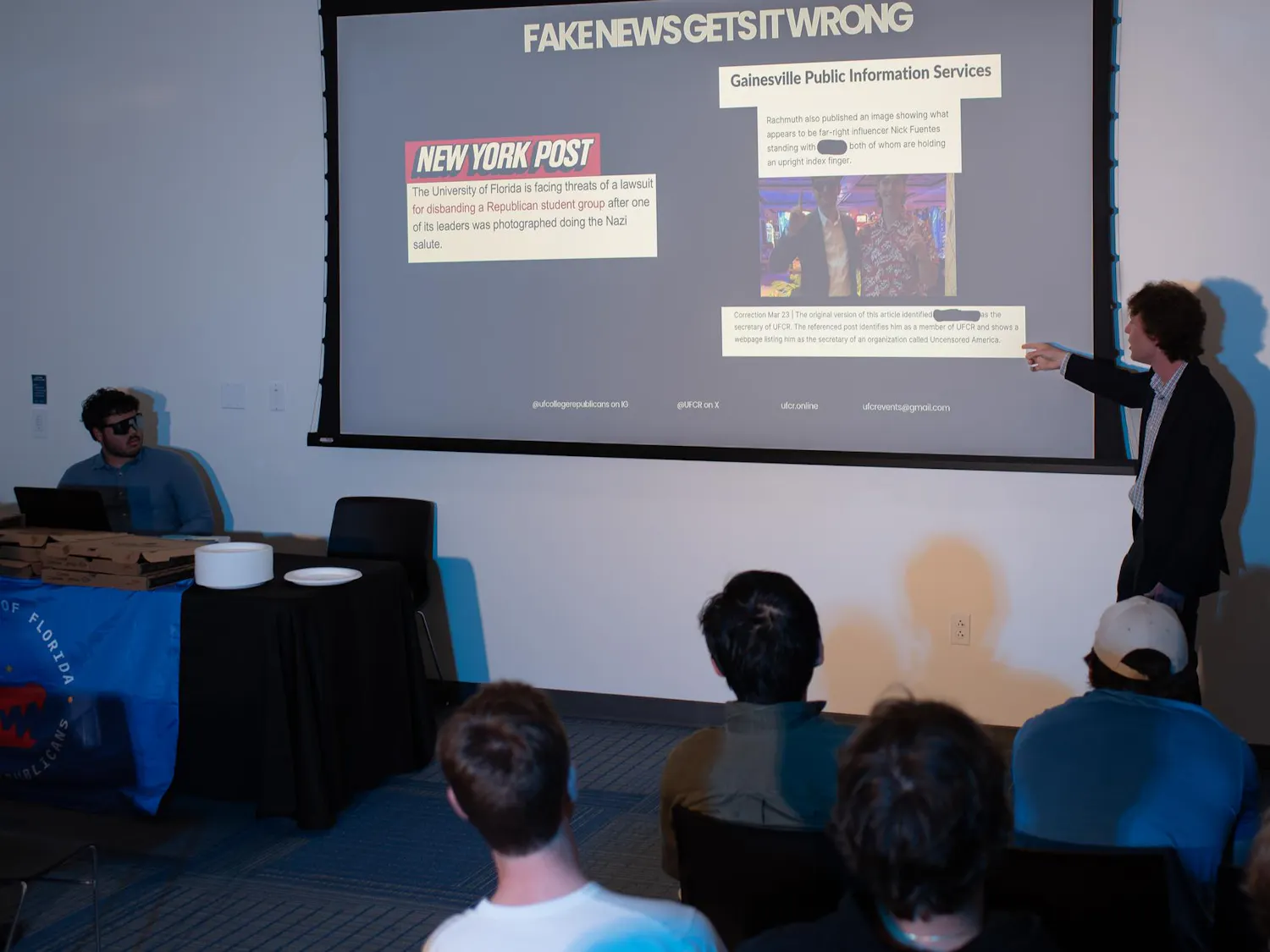 President of UF College Republicans Michael Andre speaks about recent events, Tuesday, March 24, 2026, in Gainesville, Fla.