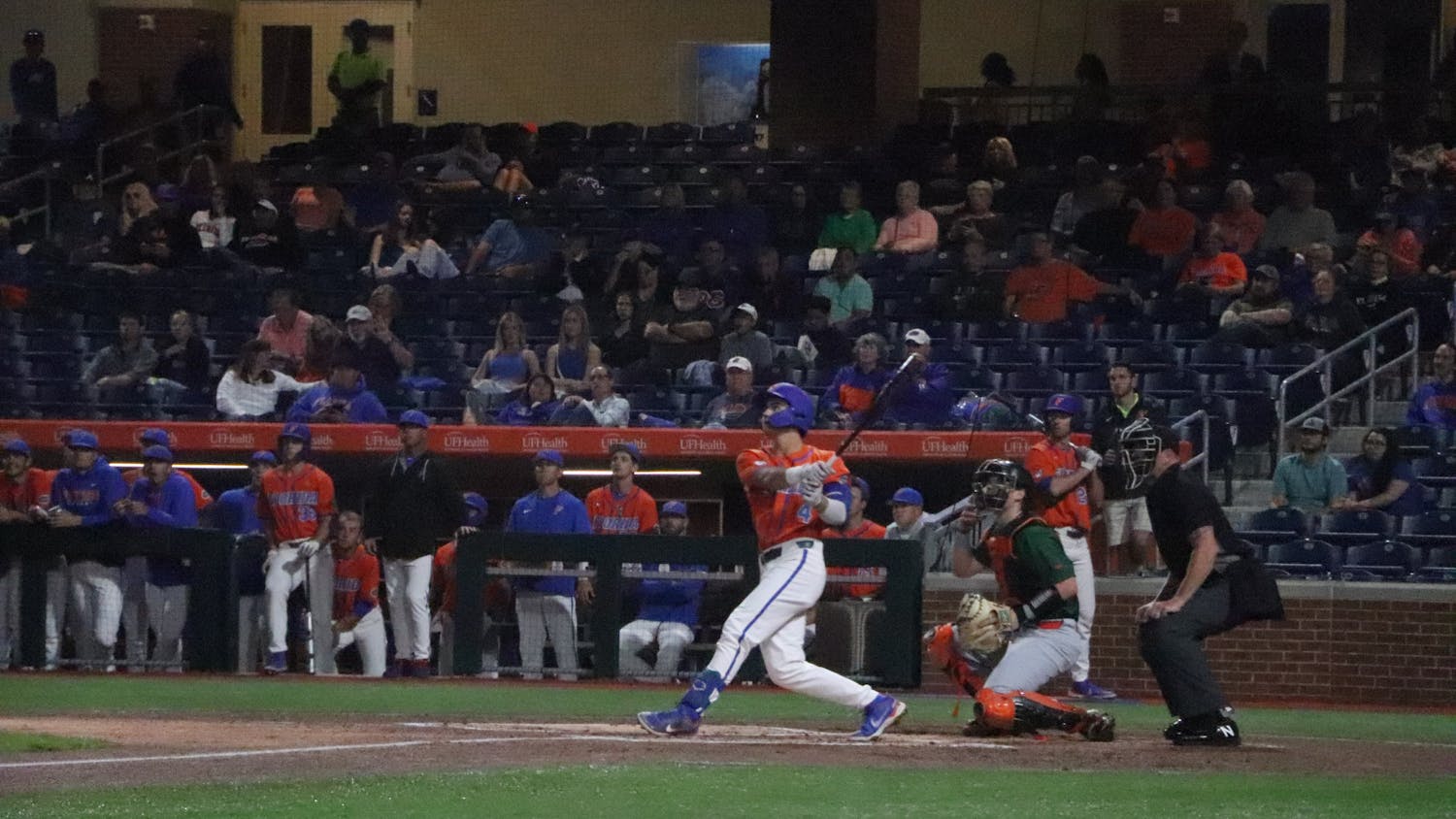 Jud Fabian nails a home run shot to center field. Florida edged Bethune-Cookman Tuesday night, 3-2.
