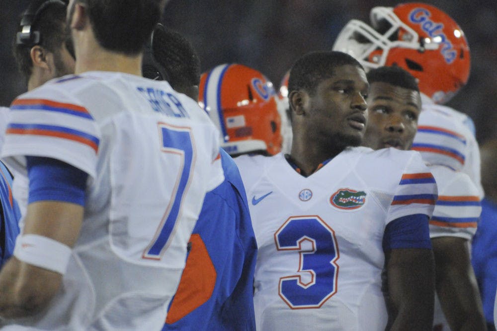 UF quarterback Treon Harris (3) watches on from the sidelines during Florida's 14-9 win against Kentucky on Sept. 19, 2015, at Commonwealth Stadium in Lexington, Kentucky