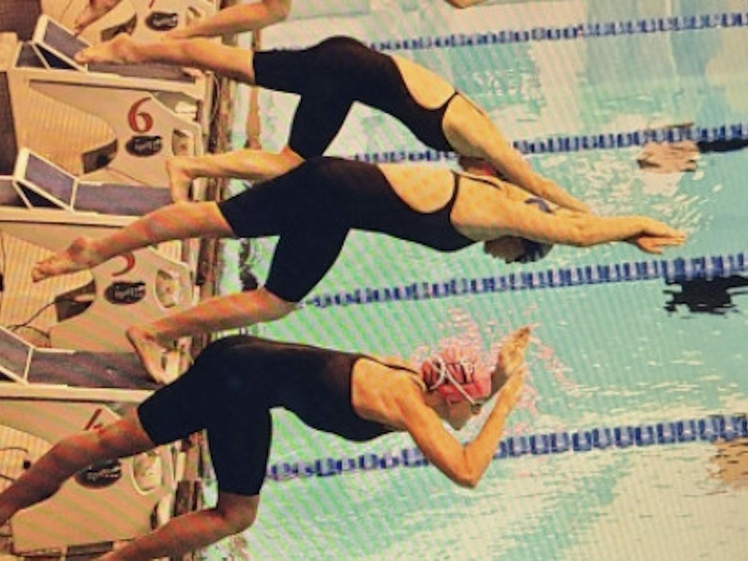 Porter (pictured above) leaps off the starting block during a home meet against North Florida Jan. 3.