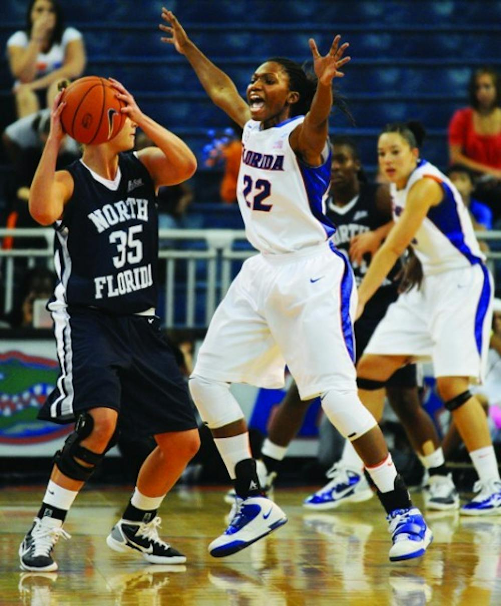 <p>After missing games due to injury last year, Kayla Lewis (22) is moving to power forward to help UF’s offensive presence in the post.</p>