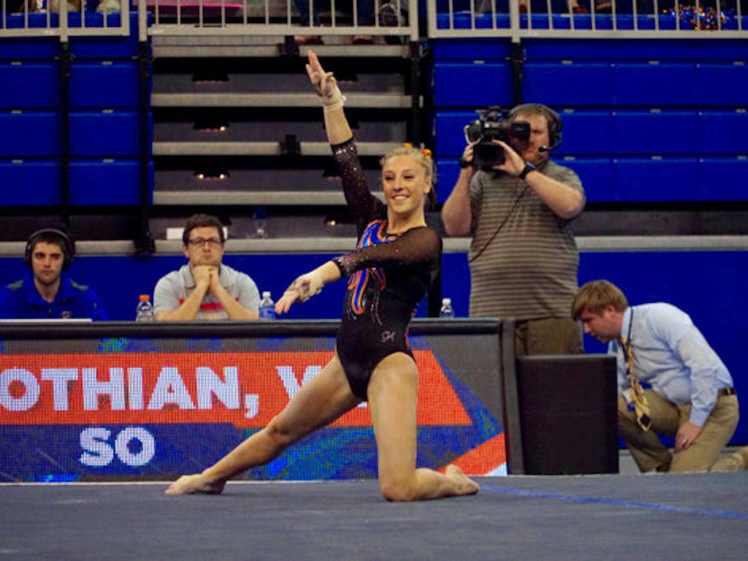 Alex McMurtry performs her floor routine during Florida's loss to LSU on Feb. 26, 2016, in the O'Connell Center.