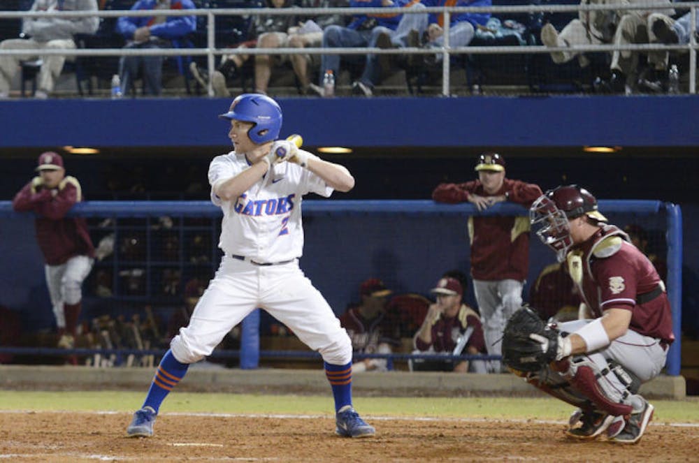<p>Casey Turgeon bats against Florida State during Florida’s 4-1 loss on Mar. 12, 2013, at McKethan Stadium. Turgeon and the Gators open their season at home on Friday against Maryland at 7 p.m.</p>