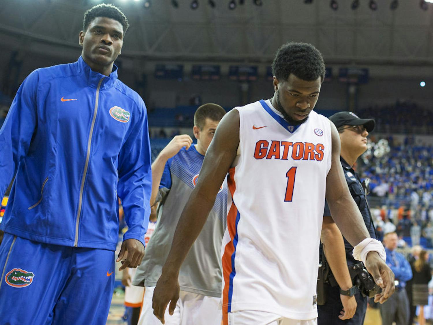 Eli Carter walks off the court following Florida's 69-67 loss to Miami on Nov. 17 in the O'Connell Center.