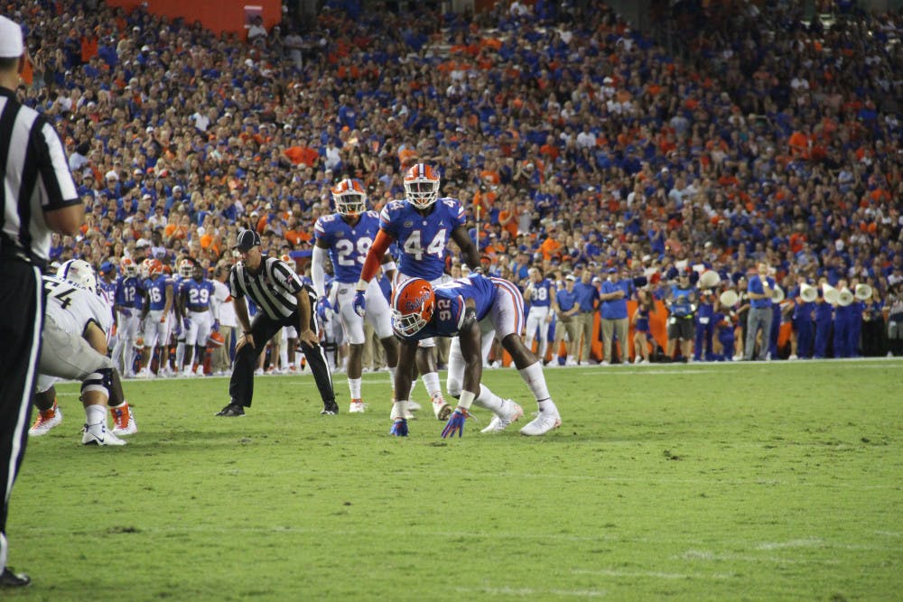 Linebacker Rayshad Jackson (44) said the Gators are using their bye week to get younger players more experience for in-game situations. "Now this whole week, we're not coming in at 8:15, so we get enough sleep," he said.
