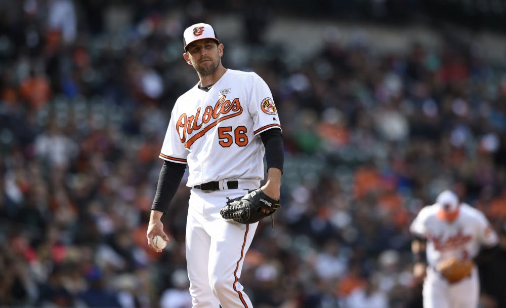 Former Gator Darren O'Day stands on the mound during  a Baltimore Orioles game in the 2017 MLB season.