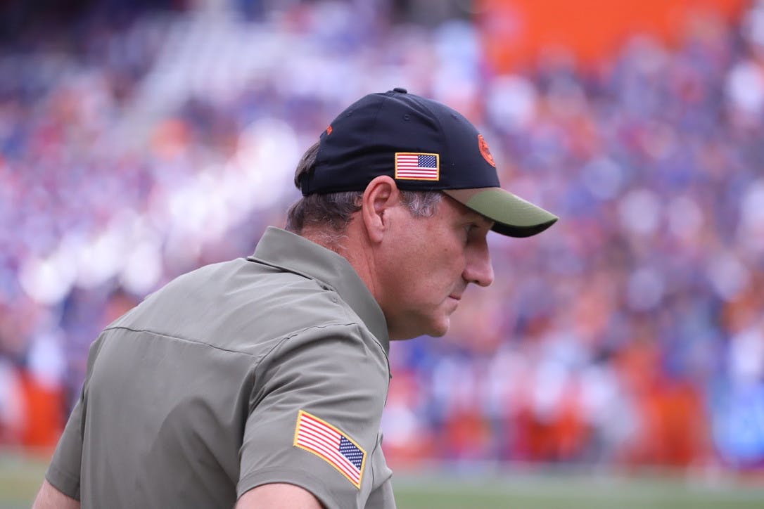 Florida head coach Dan Mullen pictured during a Nov. 13 game against Samford.