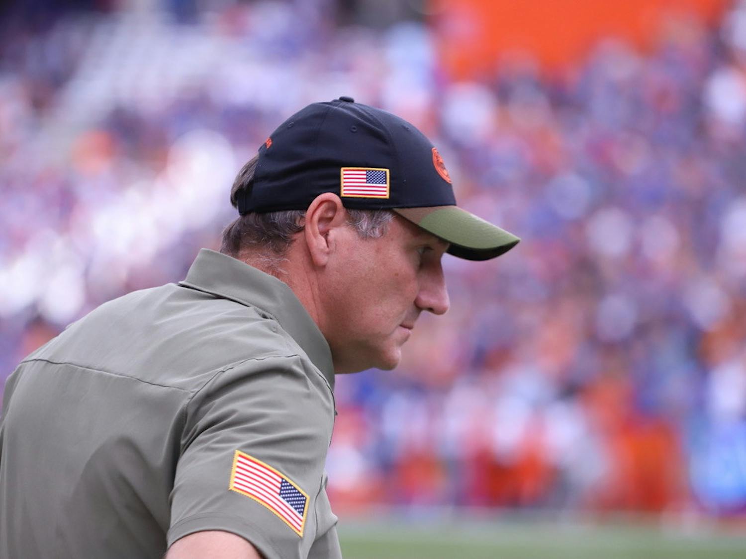 Florida head coach Dan Mullen pictured during a Nov. 13 game against Samford.