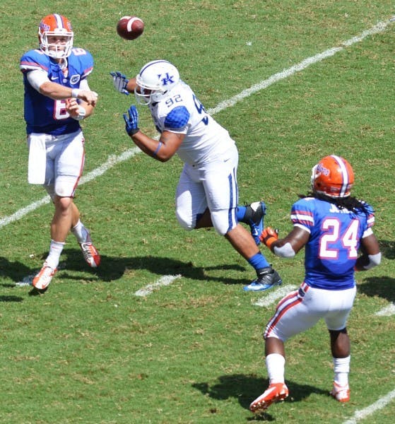 Quarterback Jeff Driskel (6) attempts a screen pass to running back Matt Jones (24) during Florida's 38-0 win against Kentucky at Ben Hill Griffin Stadium on Sept. 22. Offensive coordinator Brent Pease said he wants the sophomore to not try and do too much when Florida hosts LSU on Saturday.