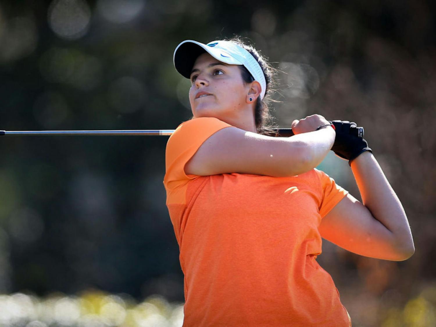 Maria Torres watches her shot during the SunTrust Gator Invitational on March 11, 2017, at the Mark Bostick Golf Course in Gainesville.