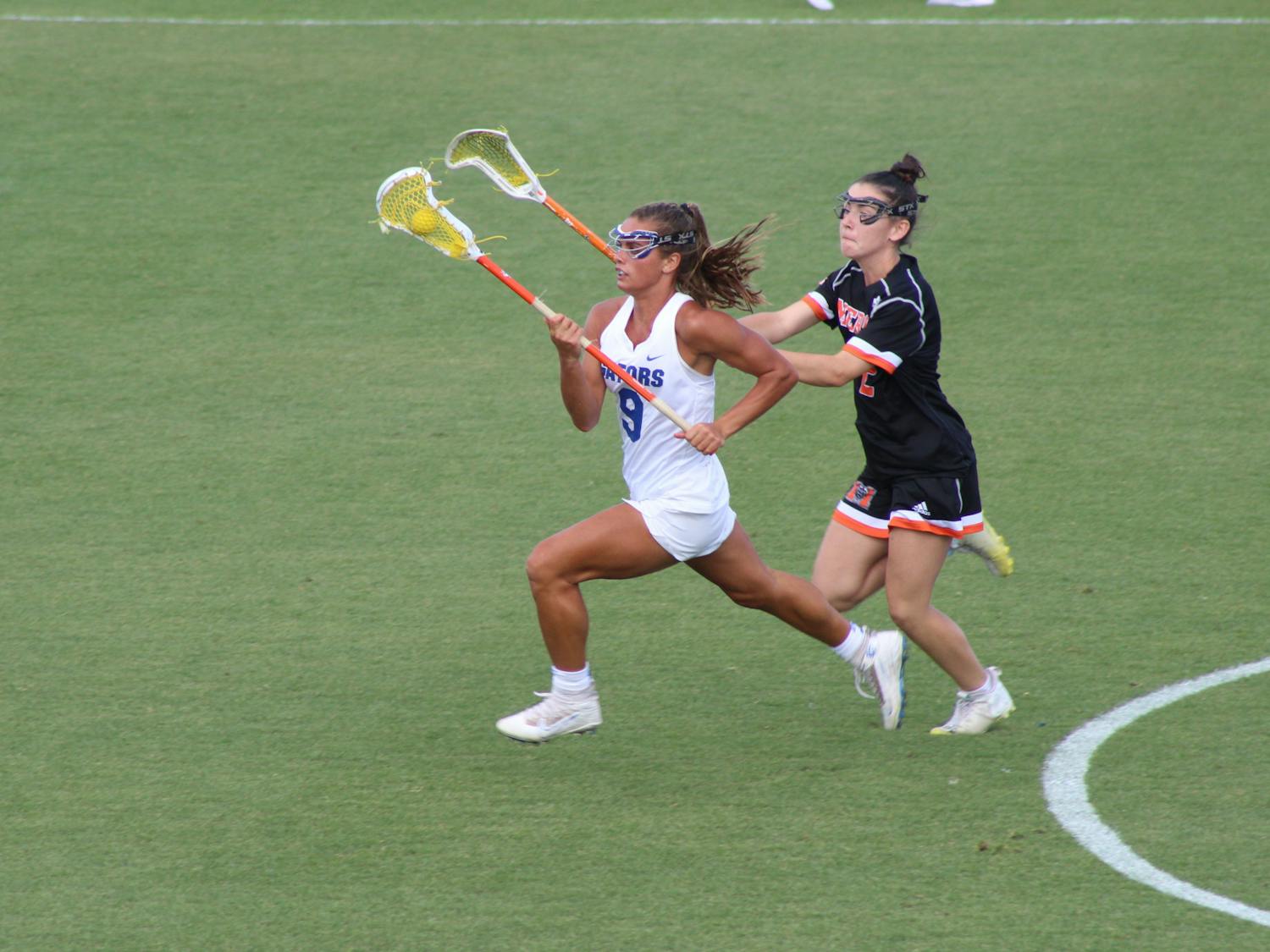 Florida's Emily Heller sprints down the field Friday against Mercer. Florida defeated the Bears 23-5 to move to the second round of the 2021 NCAA Women’s Lacrosse Tournament.