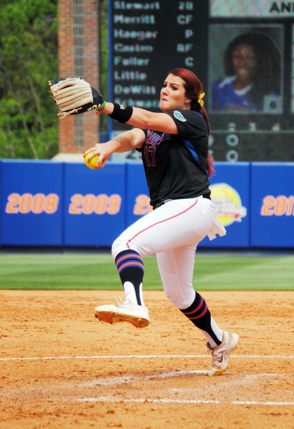 <p>Lauren Haeger pitches during Florida's 14-10 loss to LSU on Saturday at Katie Seashole Pressly Stadium.</p>