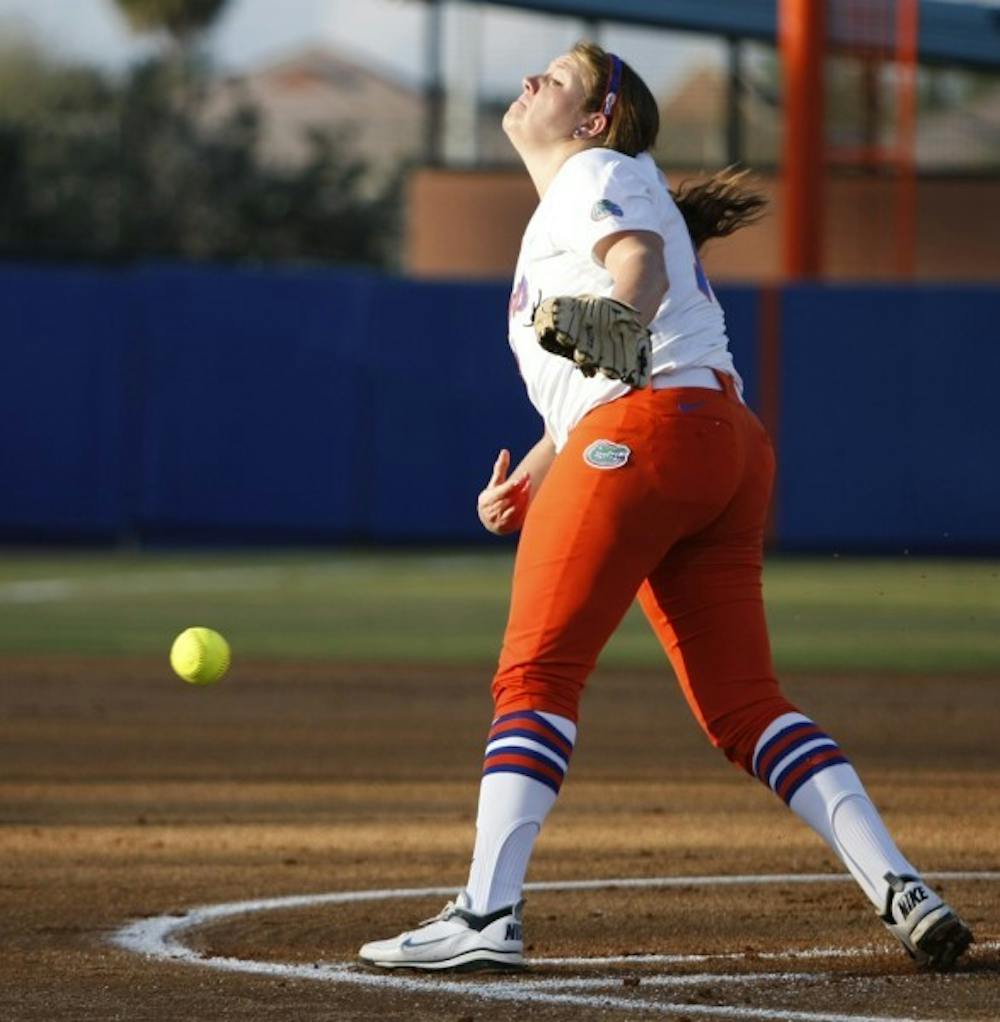 <p>Florida freshman pitcher Lauren Haeger threw a complete game, striking out seven and walking two in the Gators’ 10-2 win Wednesday.</p>