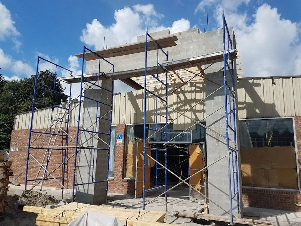 <p>The front of the construction for the new Waldo Branch Library.</p>