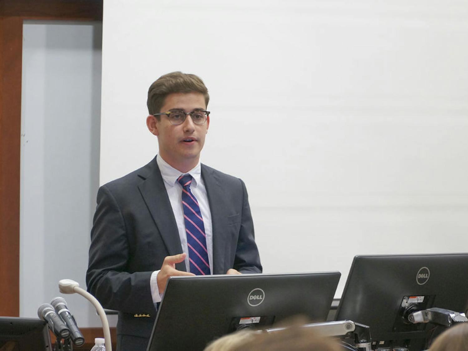 Chris Boyett speaks during the Student Senate meeting Sept. 1, 2015.