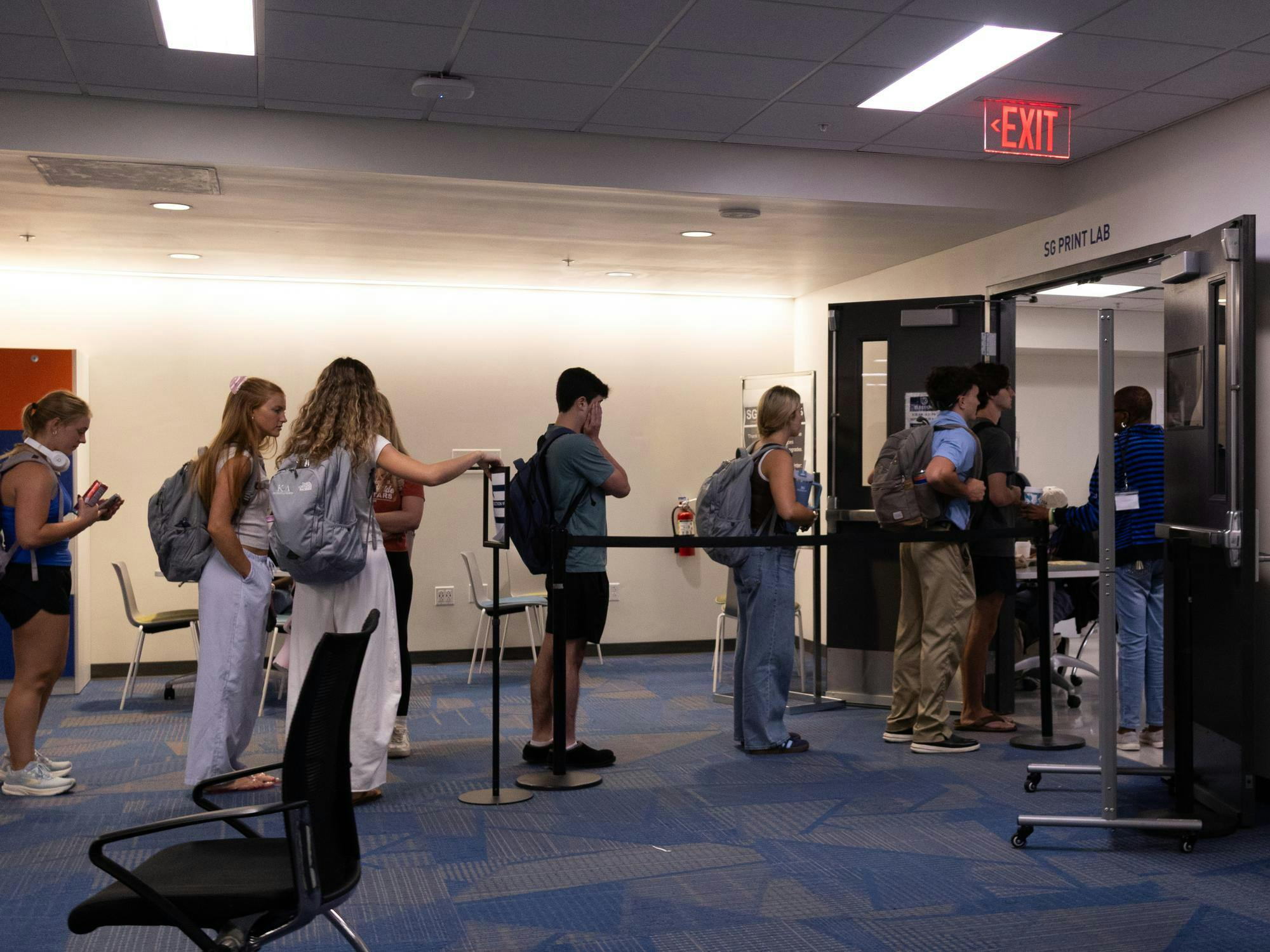 Students waiting in line to vote for the student government election at the SG Print Lab in the Reitz Student Union Tuesday, Sept. 29, 2026 in Gainesville, Fla.