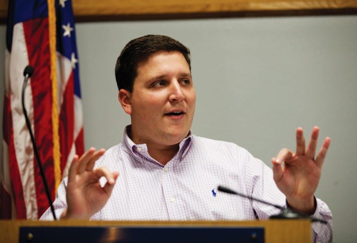 Tj Villamil speaks to student senators Wednesday at the Reitz Union about taking back the Okefenokee Oar by winning the Florida-Georgia game Saturday in Jacksonville.