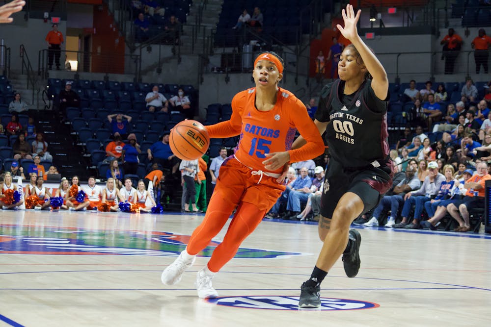 Florida guard Nina Rickards drives to the basket in the Gators' 61-54 win against the Texas A&M Aggies Thursday, Feb. 2, 2023.
