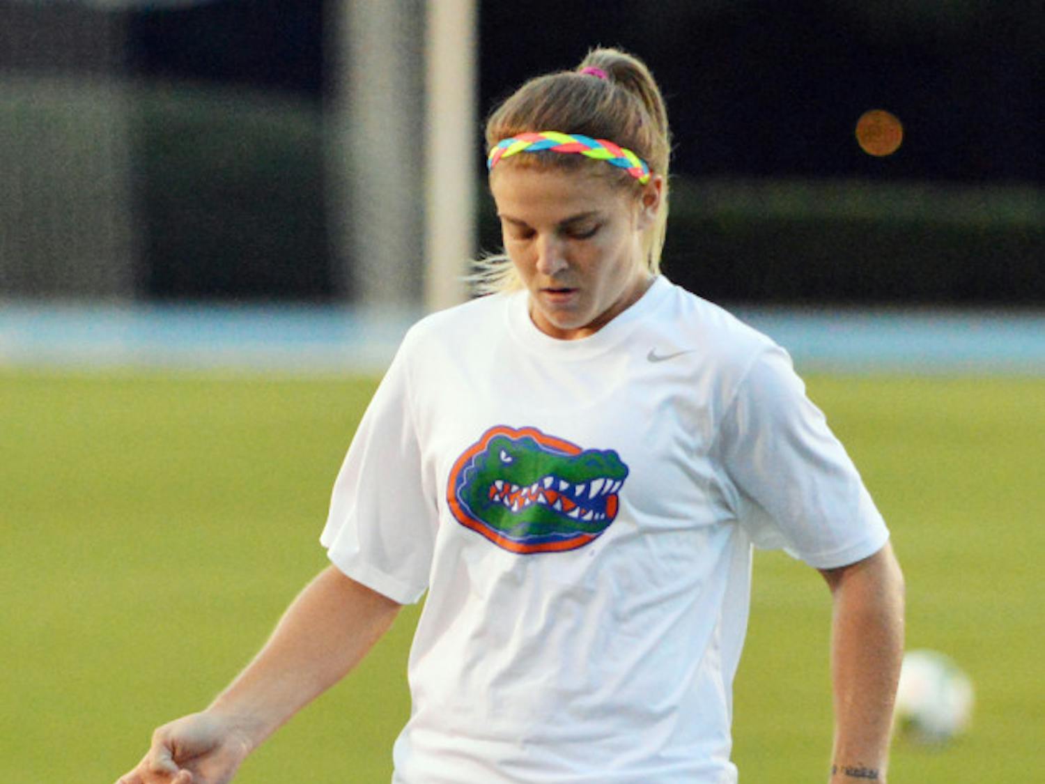 Savannah Jordan warms up prior to Florida's 3-0 win against Miami on Aug. 22 at James G. Pressly Stadium.