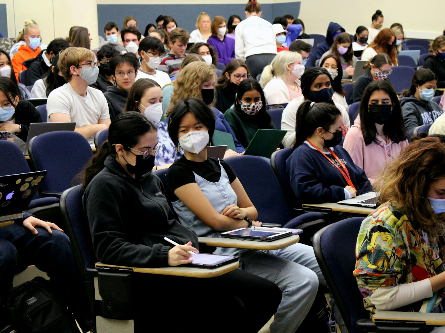 UF students sit inside their Integrated Principles of Biology Two lecture on Friday, Jan. 14, 2021. Students have been re-adjusting to in-person classes amid a rise in COVID-19 cases. 