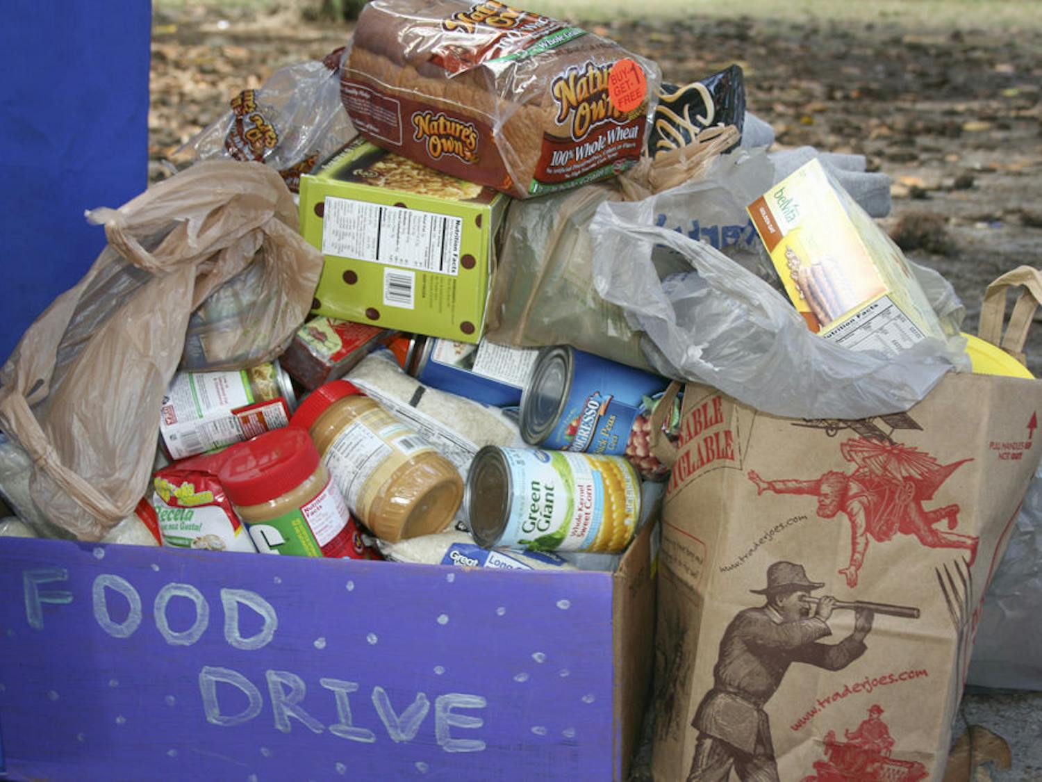 The Member Leadership Program, the Hispanic Student Association and the Rural Women's Health Project held a food drive on the Plaza of the Americas on Nov. 17, 2015. They collected food to give 20 migrant farmworker families a happy Thanksgiving.
