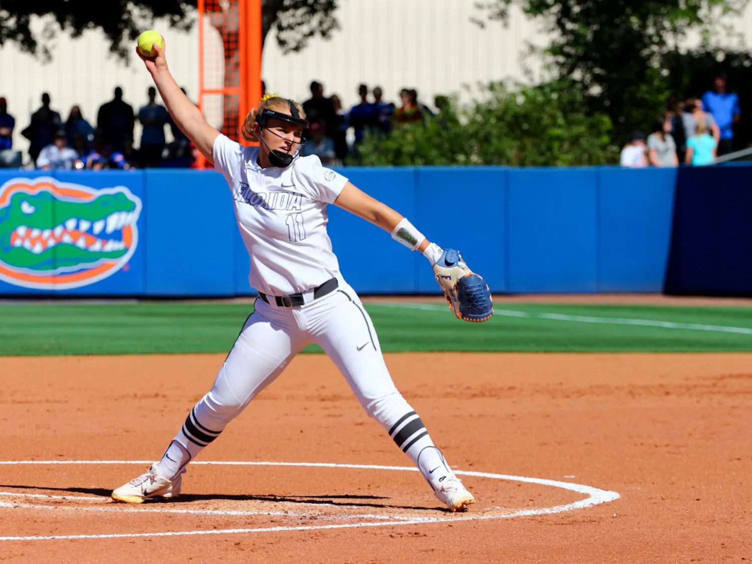 UF pitcher Kelly Barnhill winds up during Florida's 5-0 win against Georgia on April 8, 2017, at Katie Seashole Pressly Stadium.