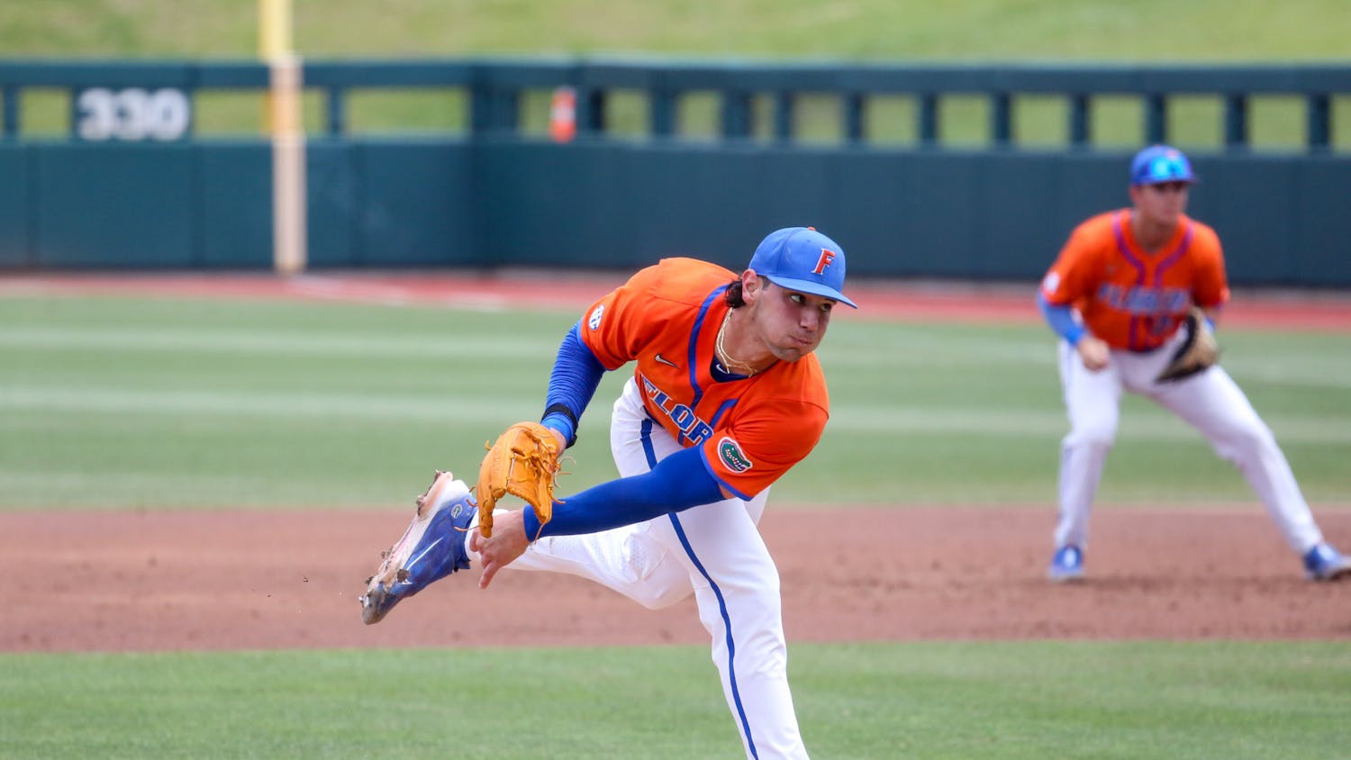 Jac Caglianone pitches during Florida’s 6-2 win against Vanderbilt Sunday, May 14, 2023.
