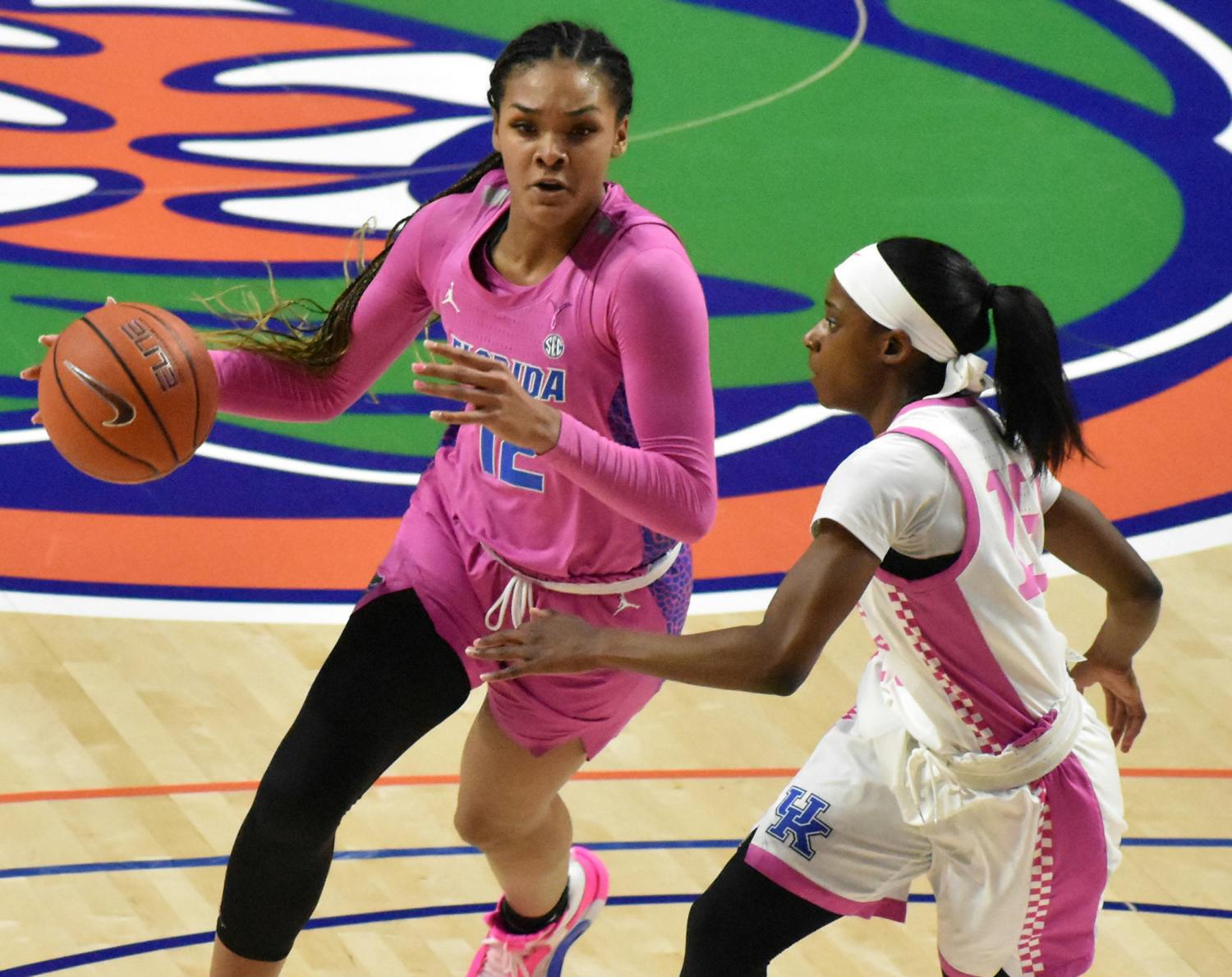 Florida&#x27;s Jordyn Merritt pictured driving with the ball during a Feb. 15, 2021 game against Kentucky.
