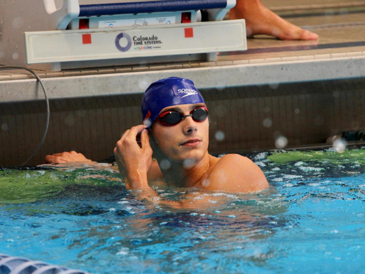 Sophomore Khader Baqlah had already qualified for nationals, but swam anyway, hoping to earn qualifying times in different events.