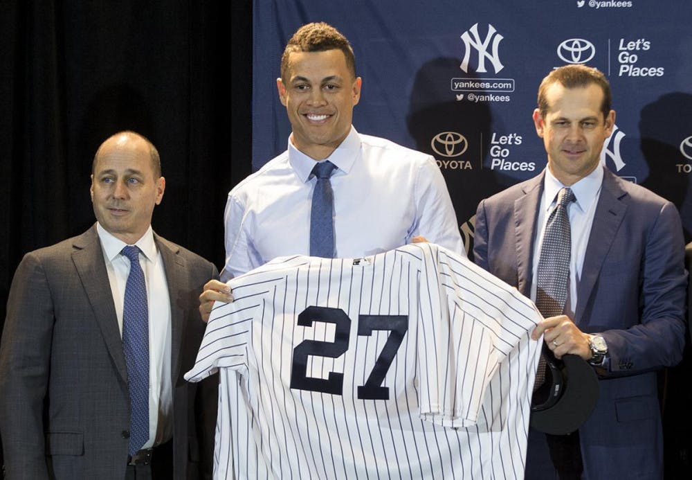 Giancarlo Stanton signed with the Yankees late last year to a $325-million contract. 