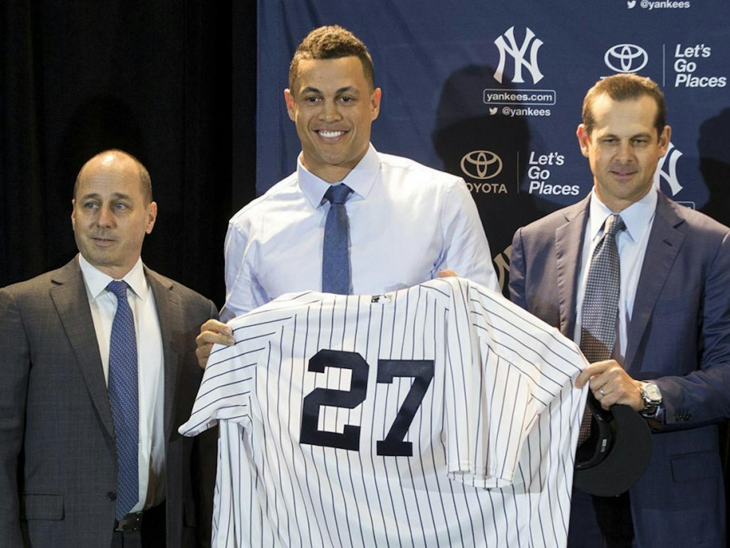 Giancarlo Stanton signed with the Yankees late last year to a $325-million contract. 