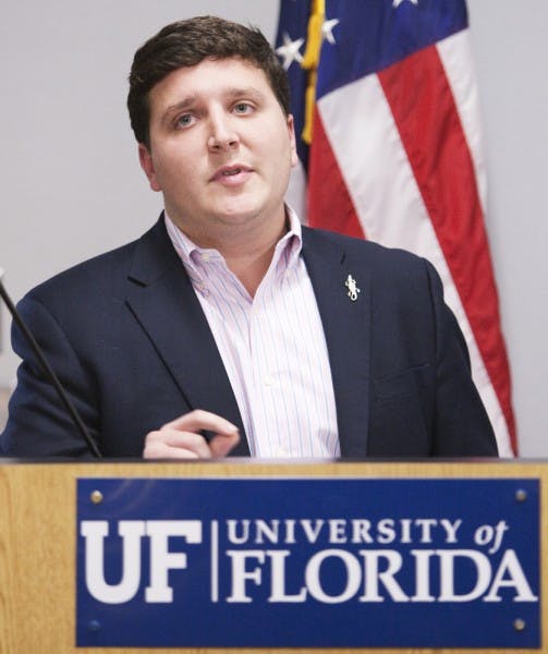 Student Body President Tj Villamil addresses Senate about new Supreme Court Justices for the upcoming year Tuesday.