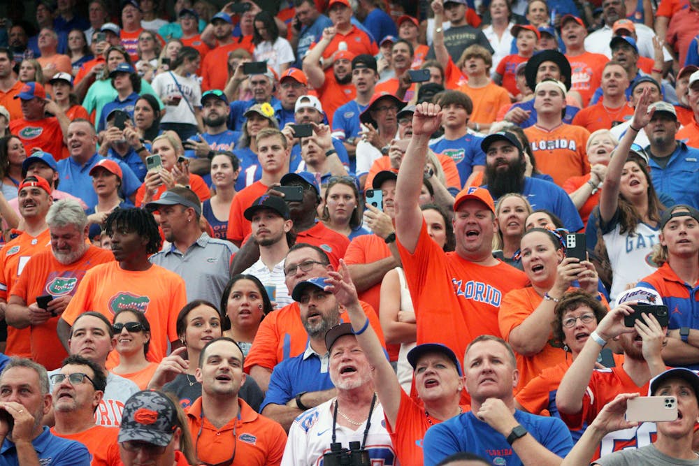 Florida fans crowd the Ben Hill Griffin Stadium stands during the Gators game against the Kentucky Wildcats Saturday, Sept. 10, 2022. The announced attendance that evening was 89,993.