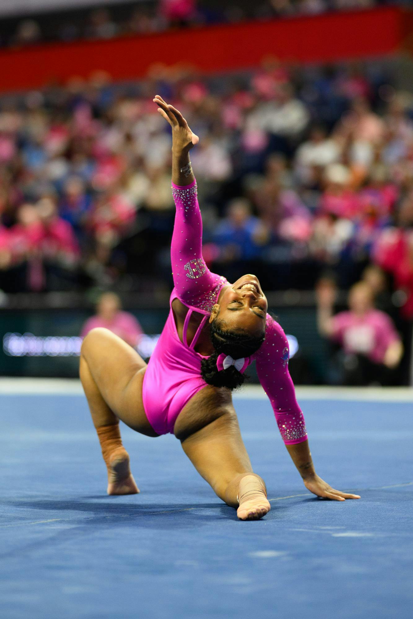 Florida gymnast Selena Harris-Miranda performs on the floor during an NCAA gymnastics meet against Oklahoma, Friday, Feb. 13, 2026, in Gainesville, Fla.