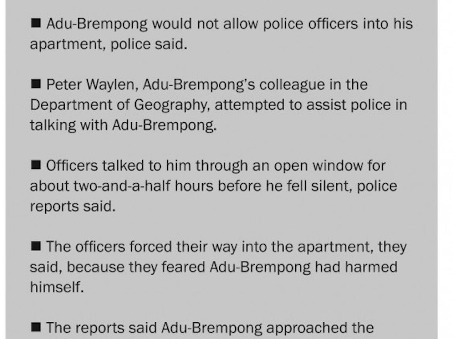 Events surronding the Kofi Adu-Brempong shooting on March 2