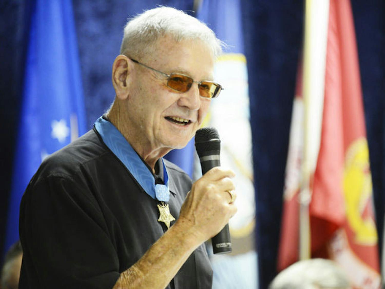 Cpl. Duane E. Dewey, 81, addresses a small crowd gathered at the American Legion Haisley Lynch Post 16 in Gainesville in March 2013. Dewey was awarded the Medal of Honor in 1953 after his service in Panmunjom, Korea.