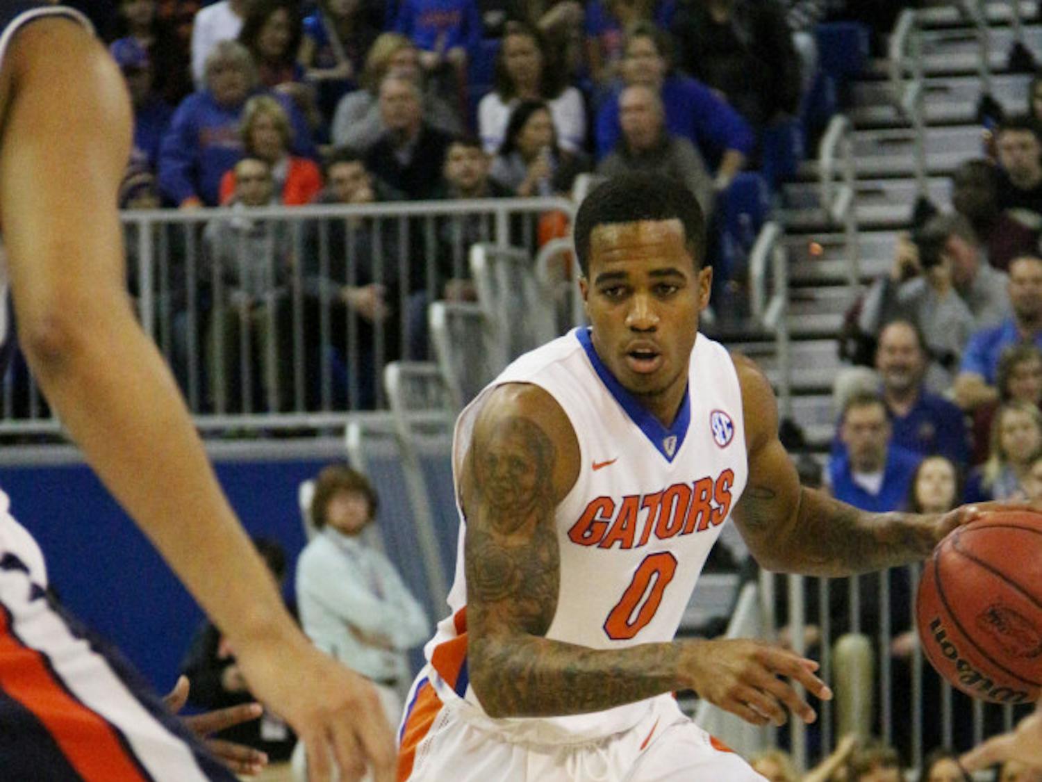 UF’s Kasey Hill prepares to drive during Florida’s 95-63 win against Auburn on Jan. 23, 2016, in the O’Connell Center.
