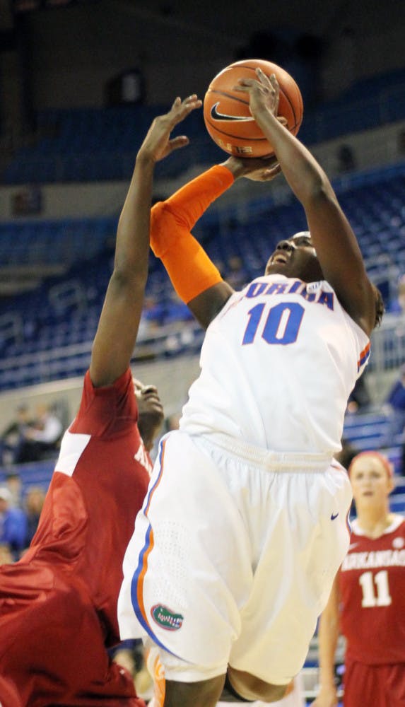 Guard Jaterra Bonds (10) attempts a shot during Florida’s 69-58 win against Arkansas on Feb. 28 in the O’Connell Center.