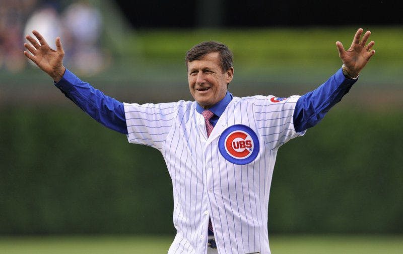 Craig Sager threw out the first pitch of a Cubs game in June 2016. He was a longtime NBA sideline reporter before his death in December 2016.