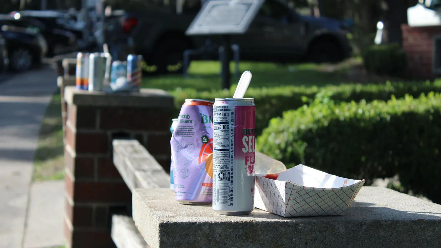 Empty cans and discarded trash sits outside tailgates on Fraternity Drive before the UF and Campbell University football game, Saturday, Sept. 12, 2026, in Gainesville, Fla.