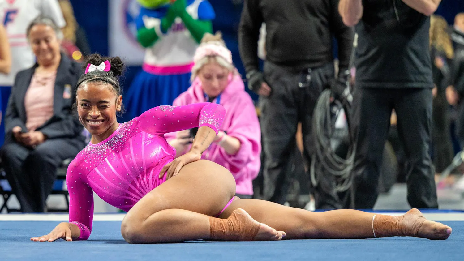 Florida gymnast Selena Harris-Miranda performs on the floor during an NCAA gymnastics meet against Oklahoma, Friday, Feb. 13, 2026, in Gainesville, Fla.