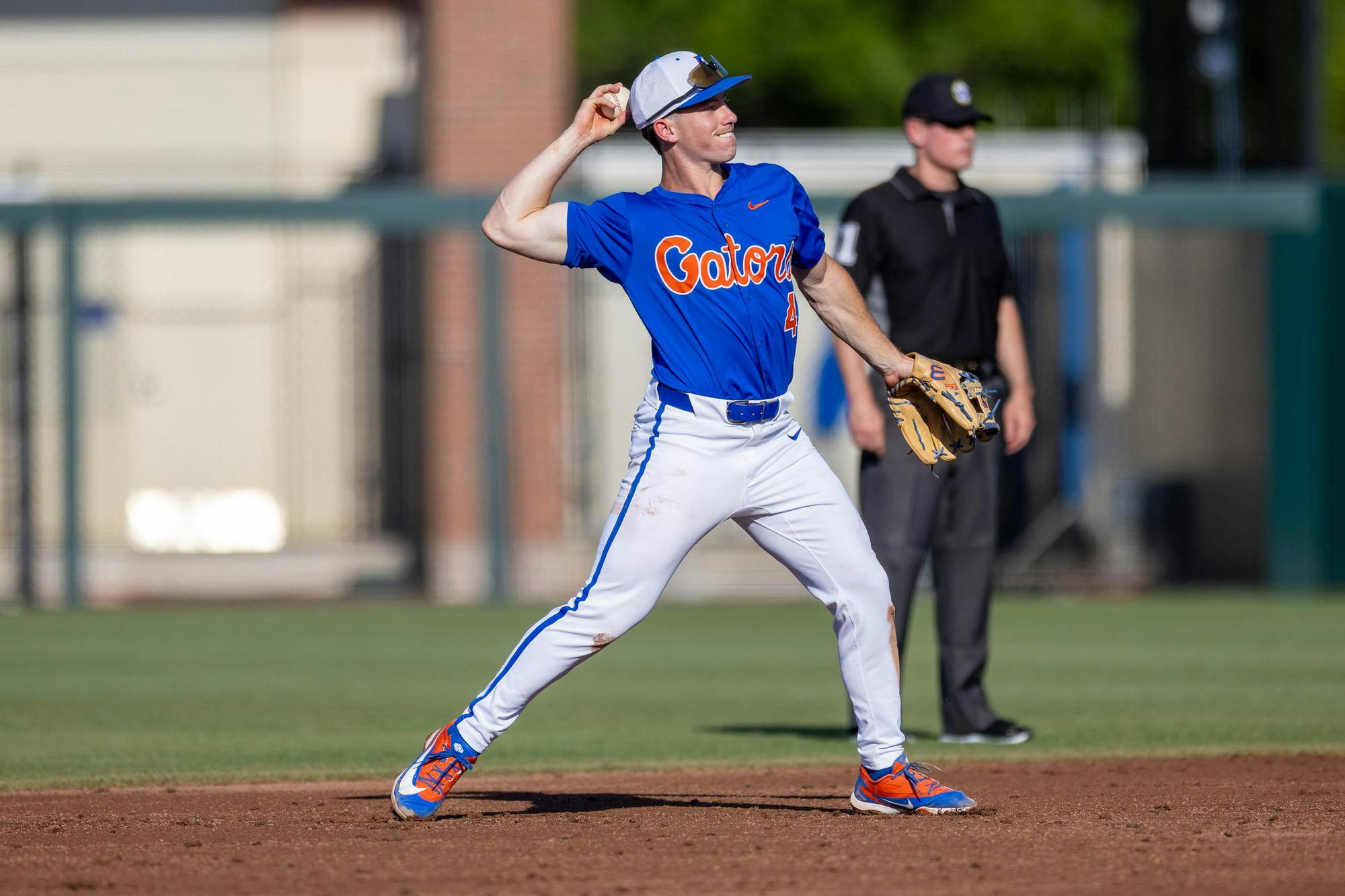 Florida infielder Cade Kurland (4) throws the ball infield during an NCAA college baseball game against Auburn at Condron Family Ballpark in Gainesville, Fla., Friday, April 17, 2026.